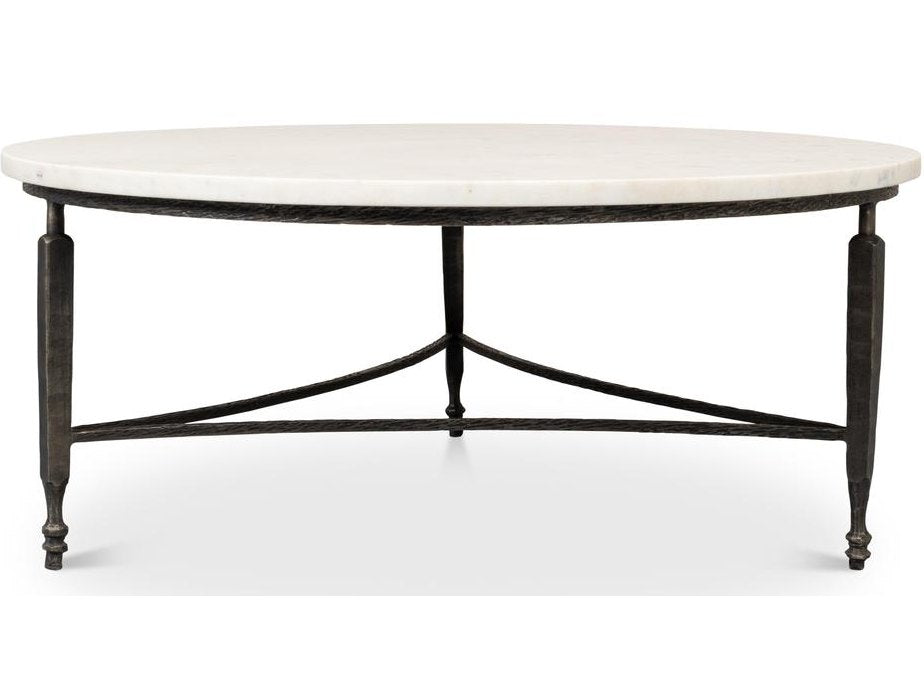 Mykos White Marble/Black Round Coffee Table - Ornate Home