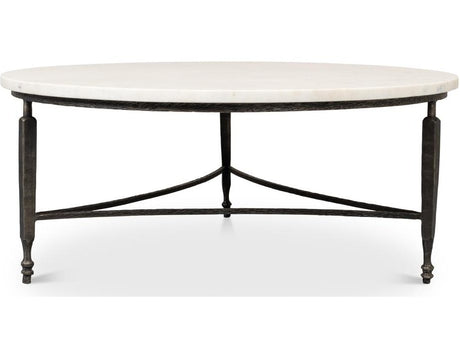 Mykos White Marble/Black Round Coffee Table - Ornate Home