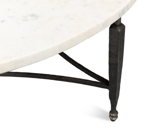 Mykos White Marble/Black Round Coffee Table - Ornate Home