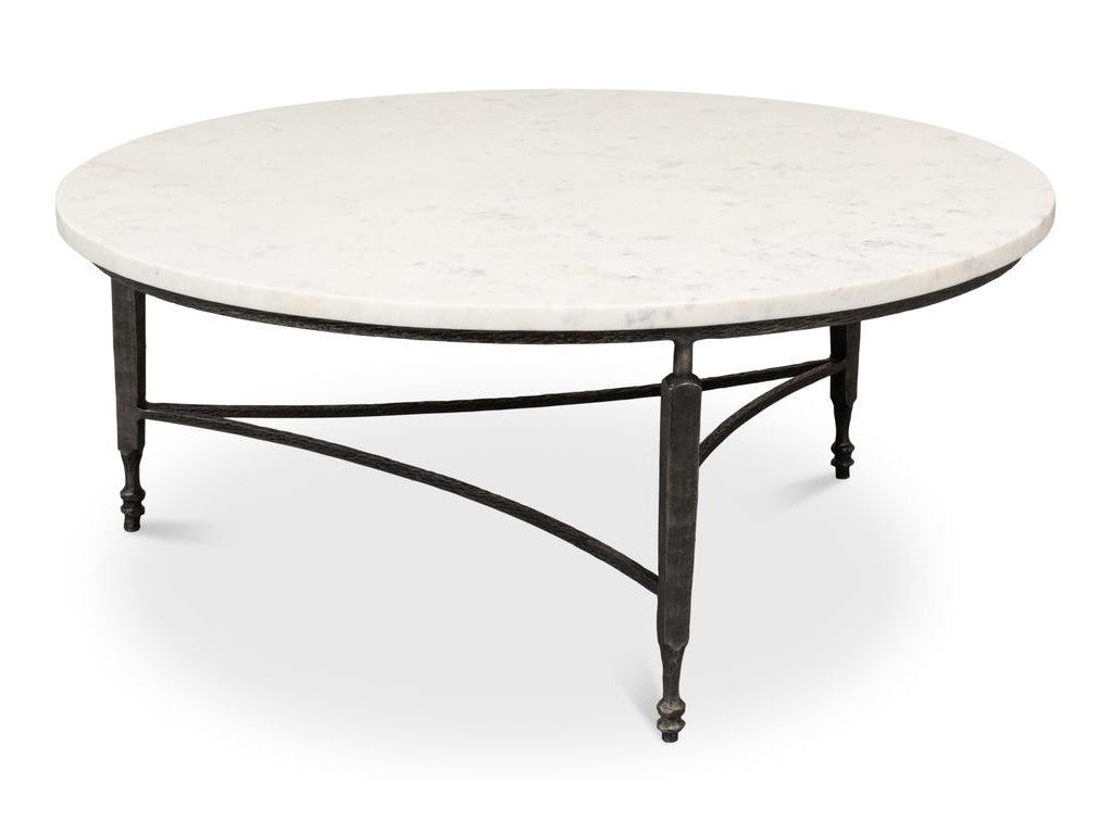 Mykos White Marble/Black Round Coffee Table - Ornate Home
