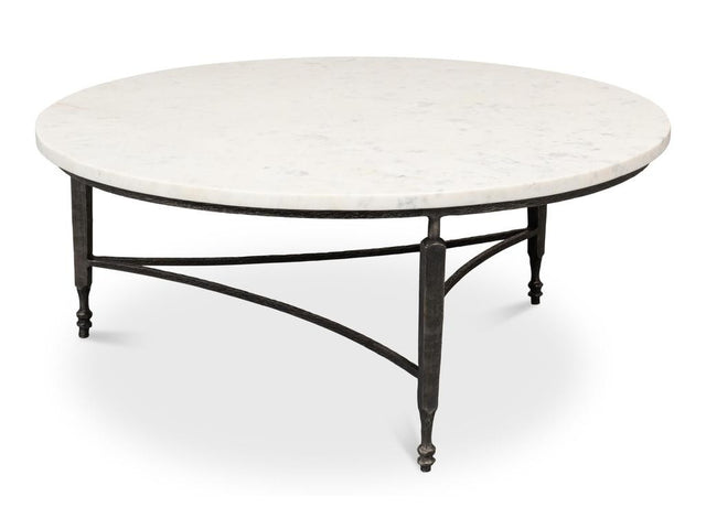 Mykos White Marble/Black Round Coffee Table - Ornate Home
