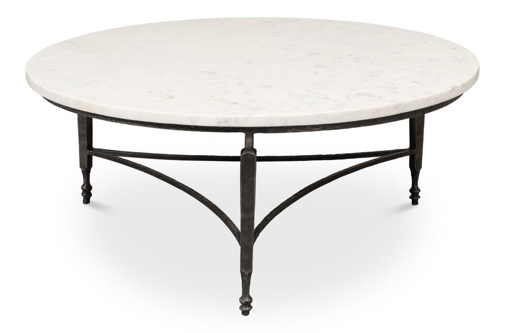 Mykos White Marble/Black Round Coffee Table - Ornate Home