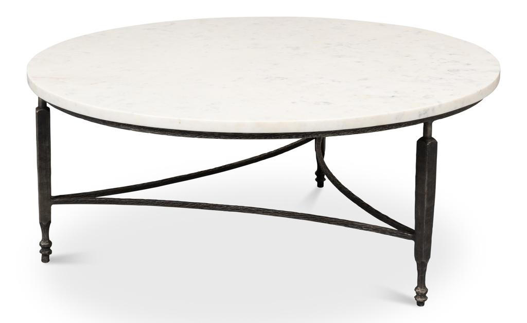 Mykos White Marble/Black Round Coffee Table - Ornate Home