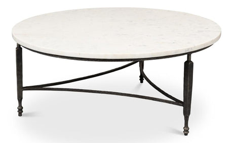Mykos White Marble/Black Round Coffee Table - Ornate Home