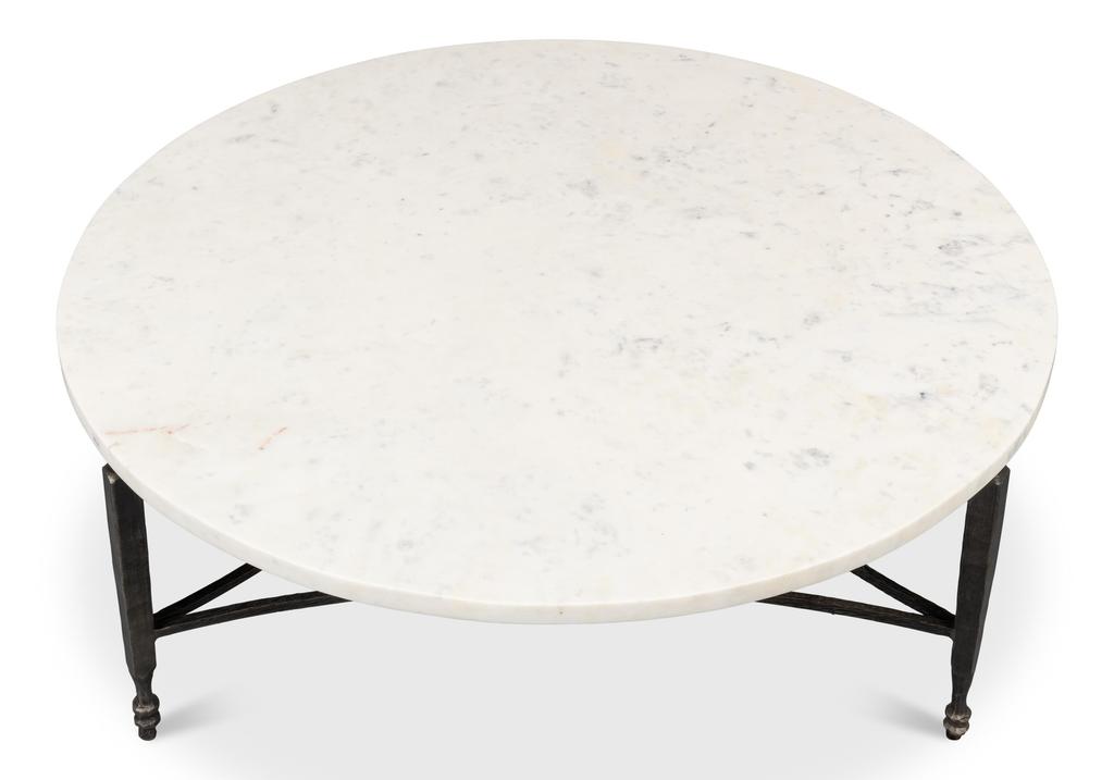 Mykos White Marble/Black Round Coffee Table - Ornate Home