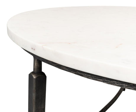 Mykos White Marble/Black Round Coffee Table - Ornate Home