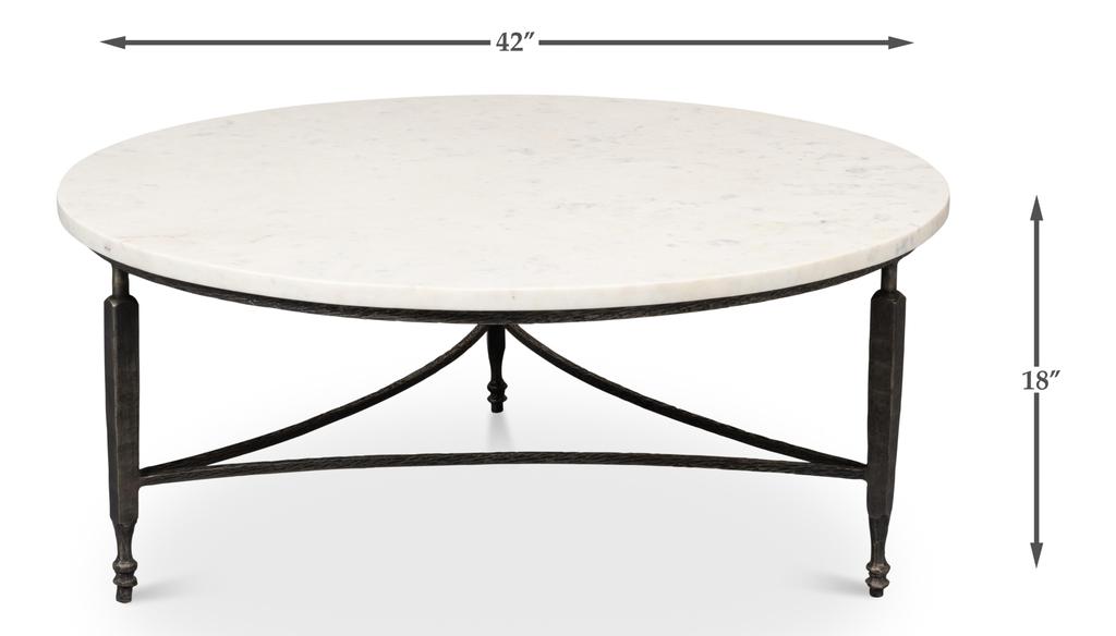 Mykos White Marble/Black Round Coffee Table - Ornate Home