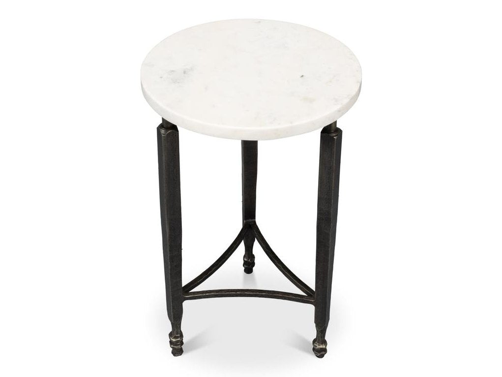 Mykos White Marble/Black Side Table - Ornate Home