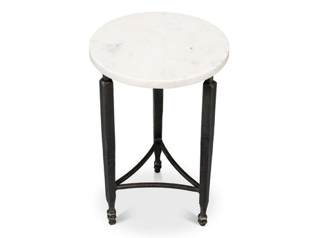 Mykos White Marble/Black Side Table - Ornate Home