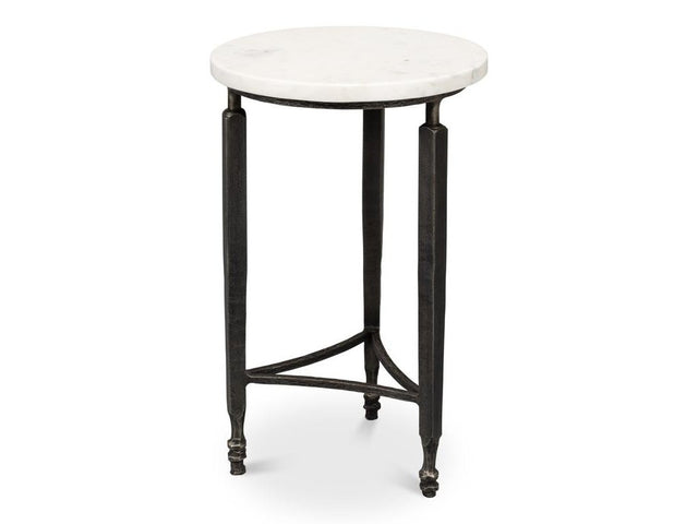 Mykos White Marble/Black Side Table - Ornate Home