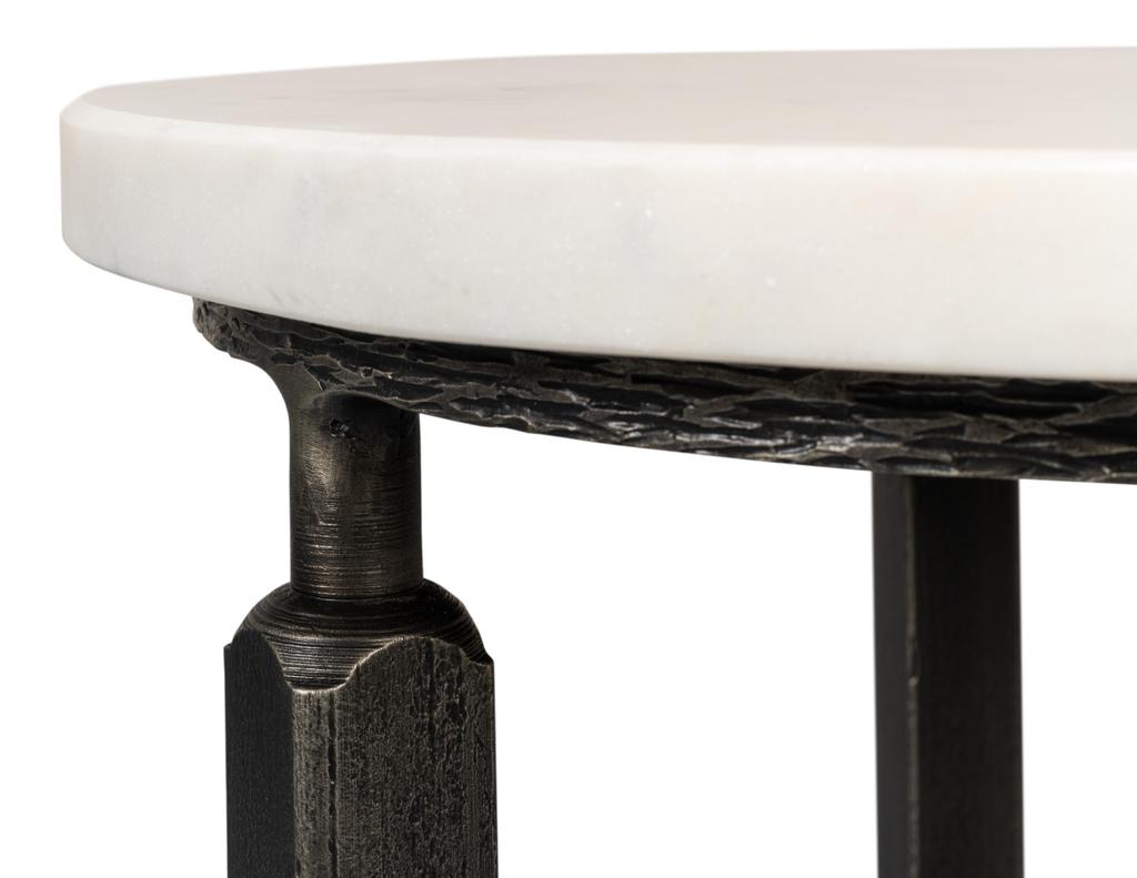 Mykos White Marble/Black Side Table - Ornate Home