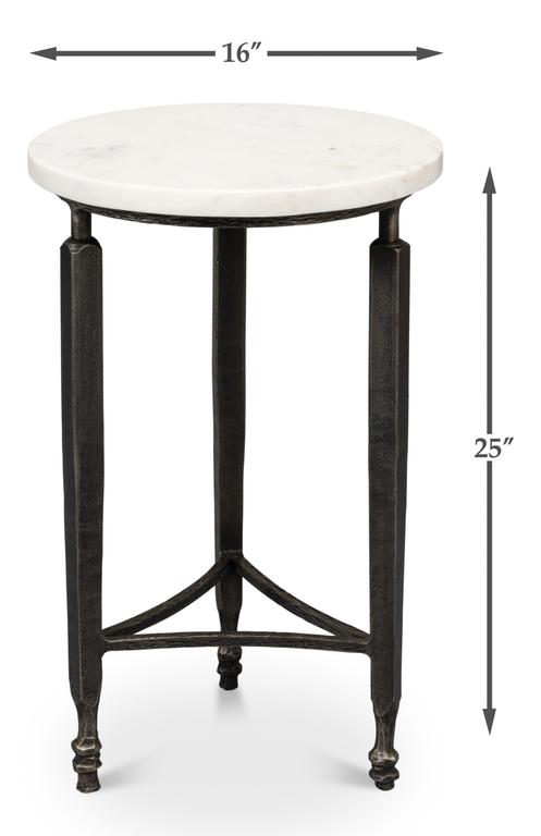 Mykos White Marble/Black Side Table - Ornate Home