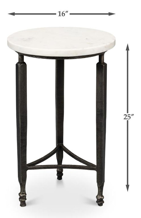 Mykos White Marble/Black Side Table - Ornate Home