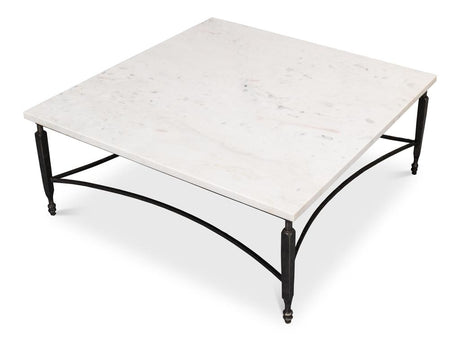 Mykos White Marble/Black Square Coffee Table - Ornate Home