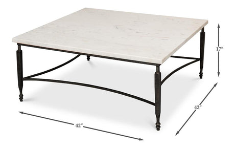 Mykos White Marble/Black Square Coffee Table - Ornate Home