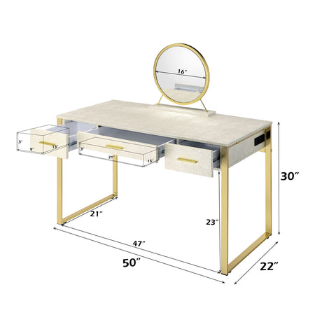 Myles Antique White/Champagne Vanity Set w/USB - Ornate Home