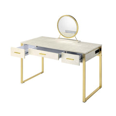 Myles Antique White/Champagne Vanity Set w/USB - Ornate Home