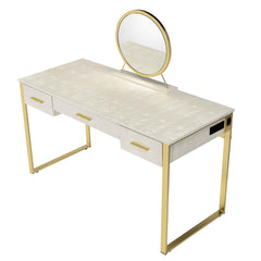 Myles Antique White/Champagne Vanity Set w/USB - Ornate Home