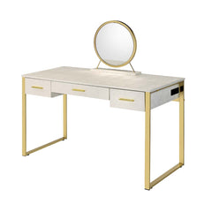 Myles Antique White/Champagne Vanity Set w/USB - Ornate Home