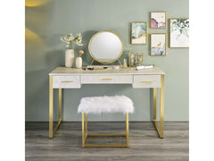 Myles Antique White/Champagne Vanity Set w/USB - Ornate Home