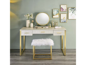 Myles Antique White/Champagne Vanity Set w/USB - Ornate Home