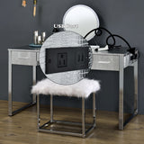 Myles Antique White/Chrome Vanity Set w/USB - Ornate Home