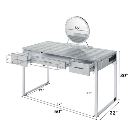 Myles Antique White/Chrome Vanity Set w/USB - Ornate Home