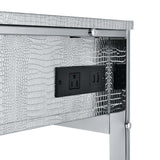 Myles Antique White/Chrome Vanity Set w/USB - Ornate Home