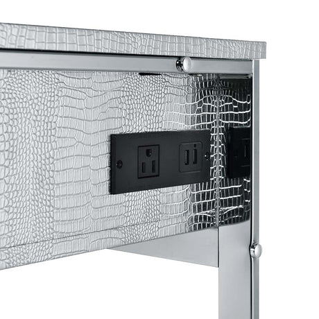 Myles Antique White/Chrome Vanity Set w/USB - Ornate Home