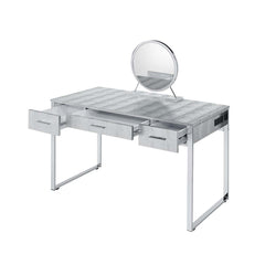 Myles Antique White/Chrome Vanity Set w/USB - Ornate Home