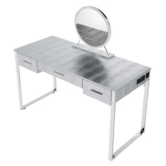 Myles Antique White/Chrome Vanity Set w/USB - Ornate Home