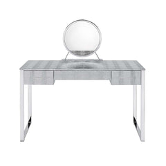 Myles Antique White/Chrome Vanity Set w/USB - Ornate Home