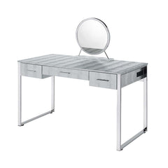 Myles Antique White/Chrome Vanity Set w/USB - Ornate Home