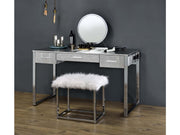 Myles Antique White/Chrome Vanity Set w/USB - Ornate Home