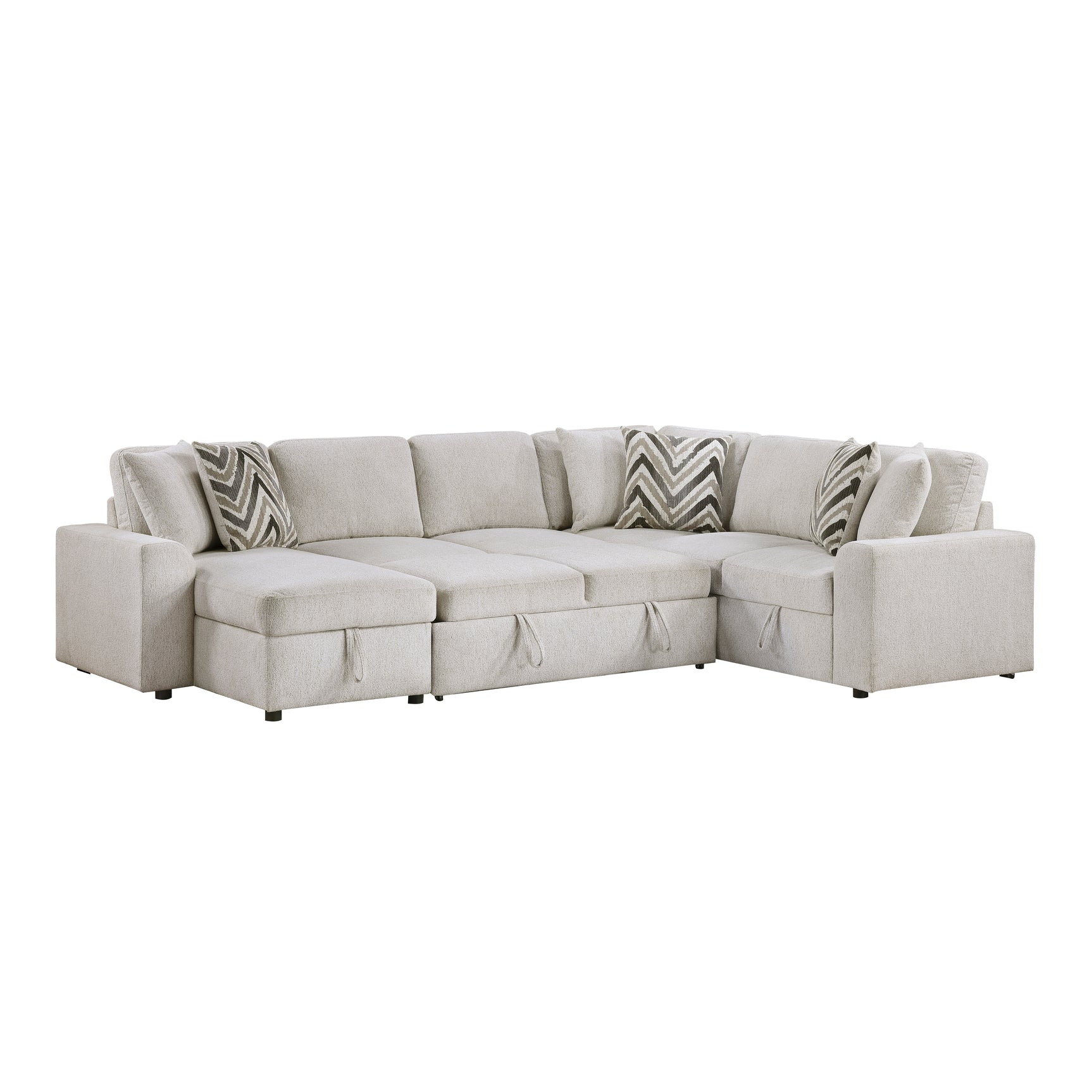 Myrtle Beige 3-Piece Sectional with Pull-out Bed and Hidden Storage - Ornate Home