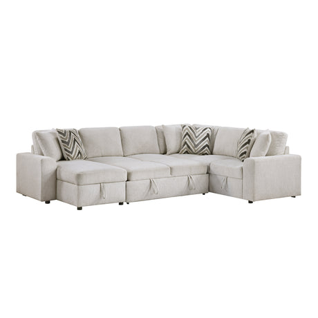 Myrtle Beige 3-Piece Sectional with Pull-out Bed and Hidden Storage - Ornate Home