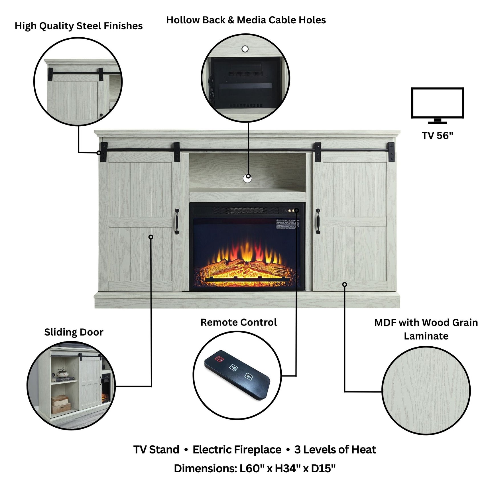 Myrtle Fireplace in Cream Oak - Ornate Home