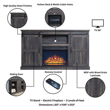 Myrtle Fireplace in Heavy Brown - Ornate Home