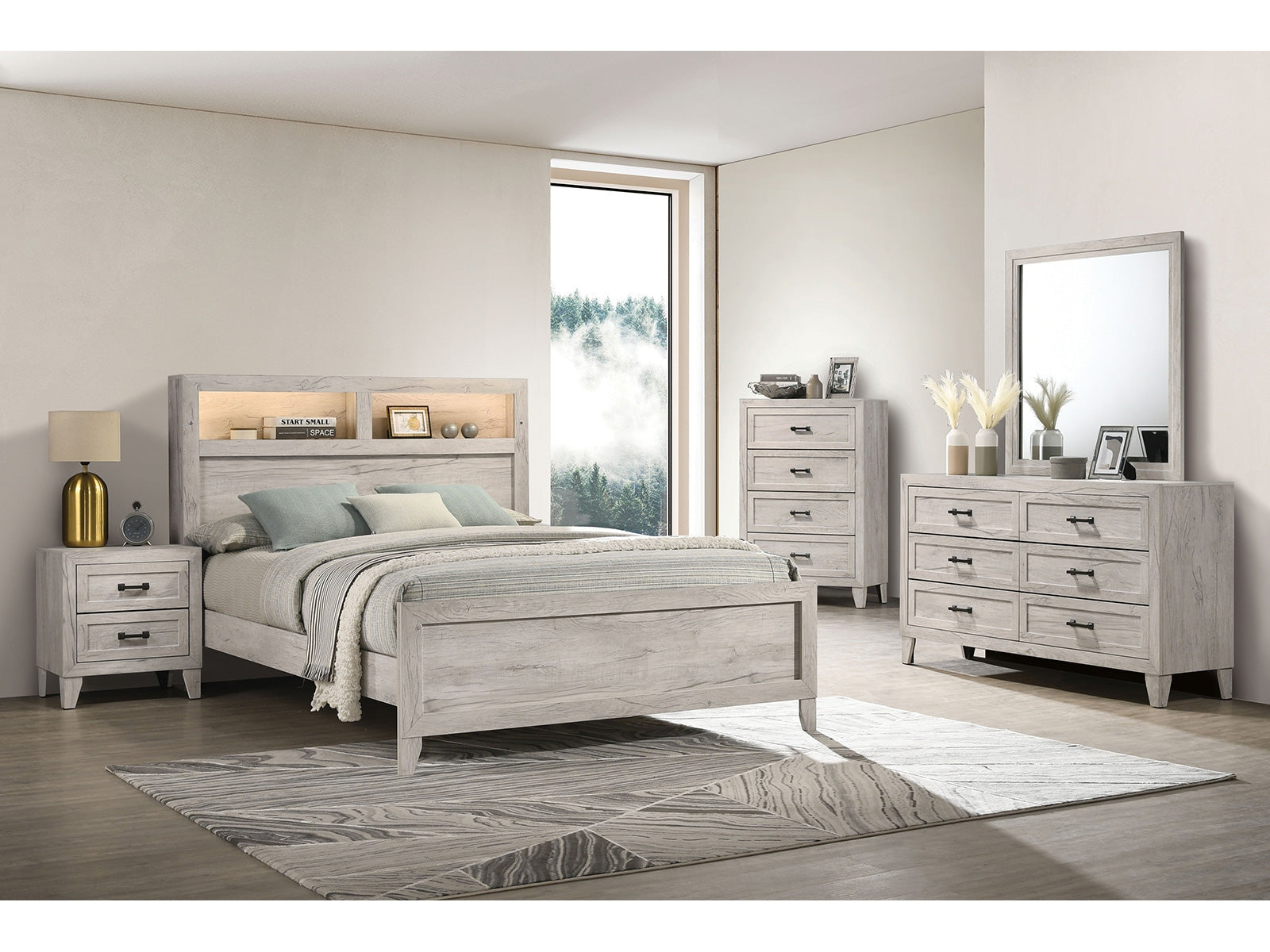 Mysen White Wash E.King Bed - Ornate Home