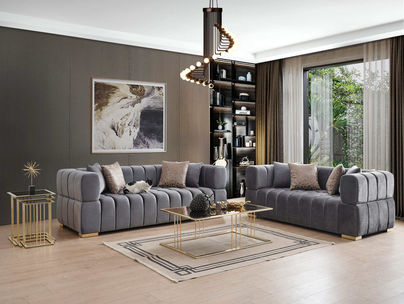 Monica Gray Velvet Living Room Set - Ornate Home