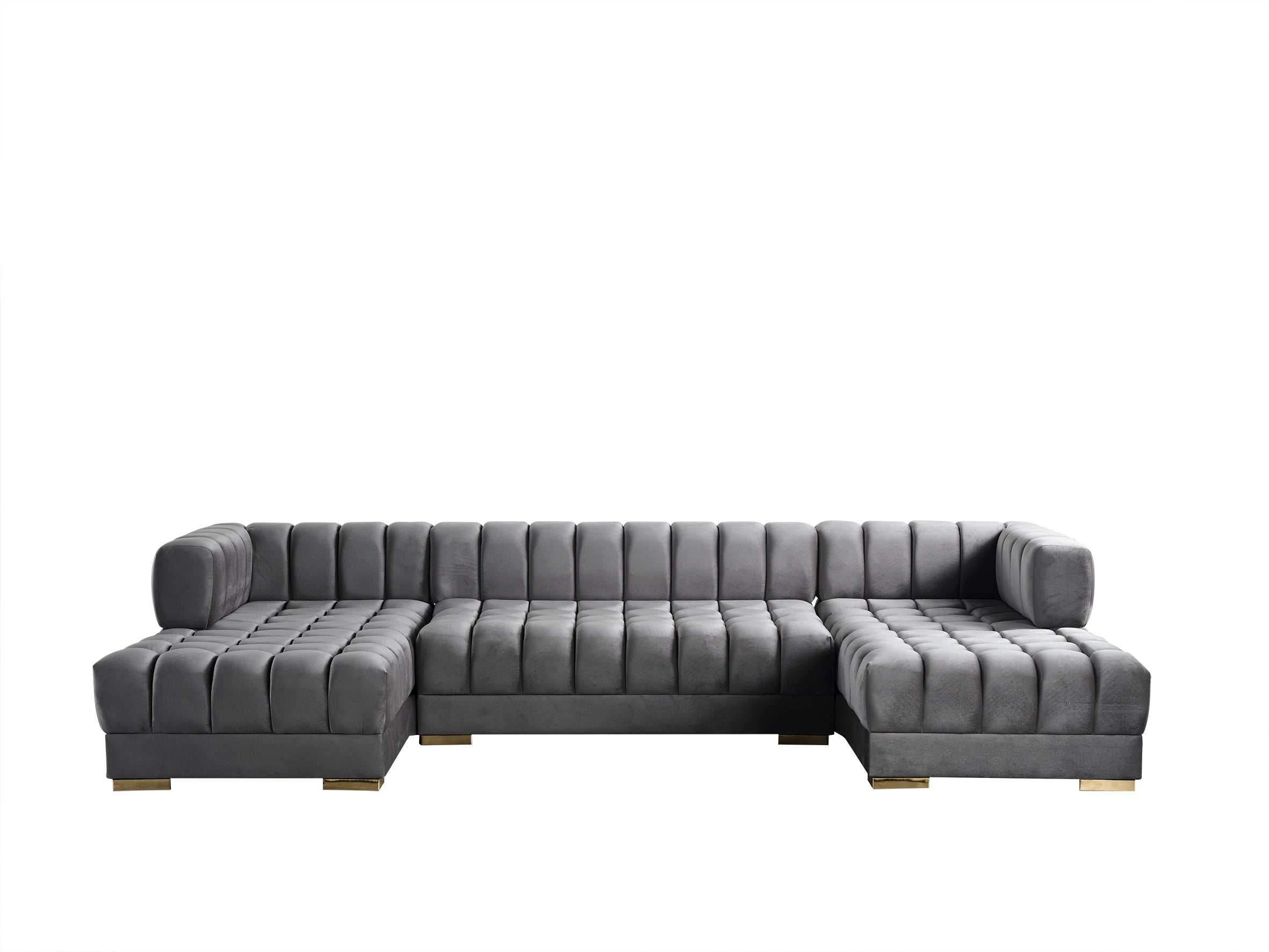 Ariana Gray Velvet Double Chaise "U" Shape Sectional Sofa - Ornate Home