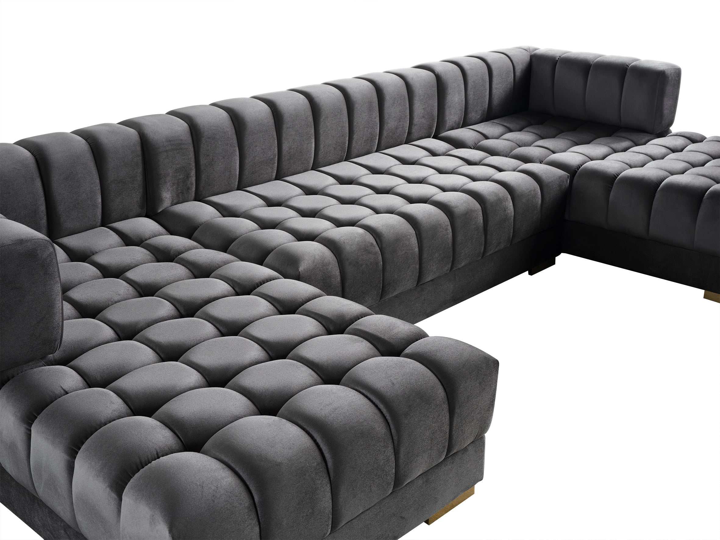 Ariana Gray Velvet Double Chaise "U" Shape Sectional Sofa - Ornate Home