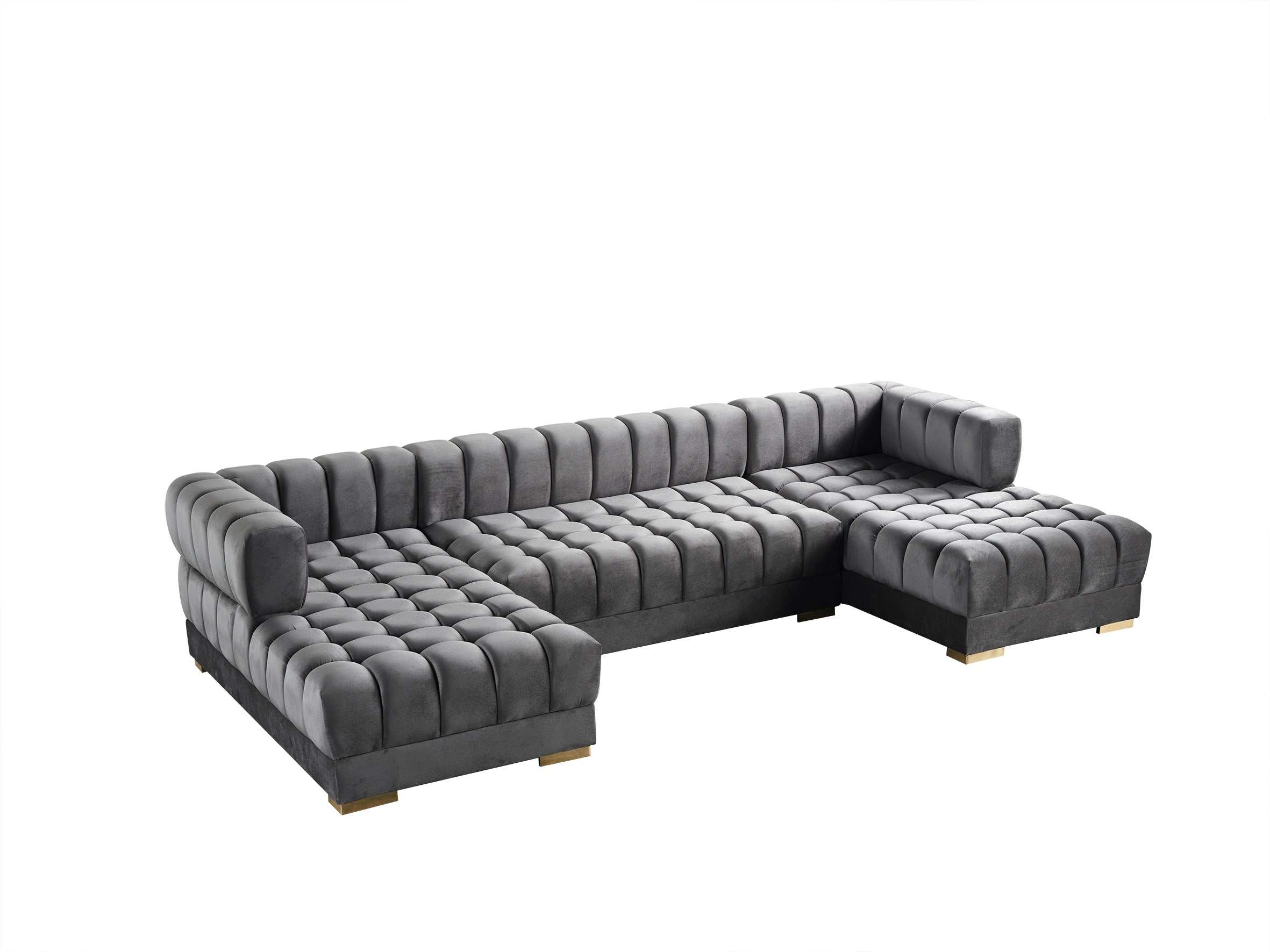 Ariana Gray Velvet Double Chaise "U" Shape Sectional Sofa - Ornate Home