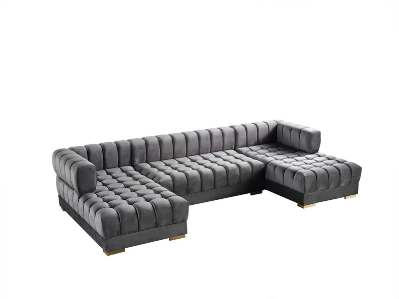 Reginald Double Chaise Grey Velvet Tufted Sectional – Furniture Depot