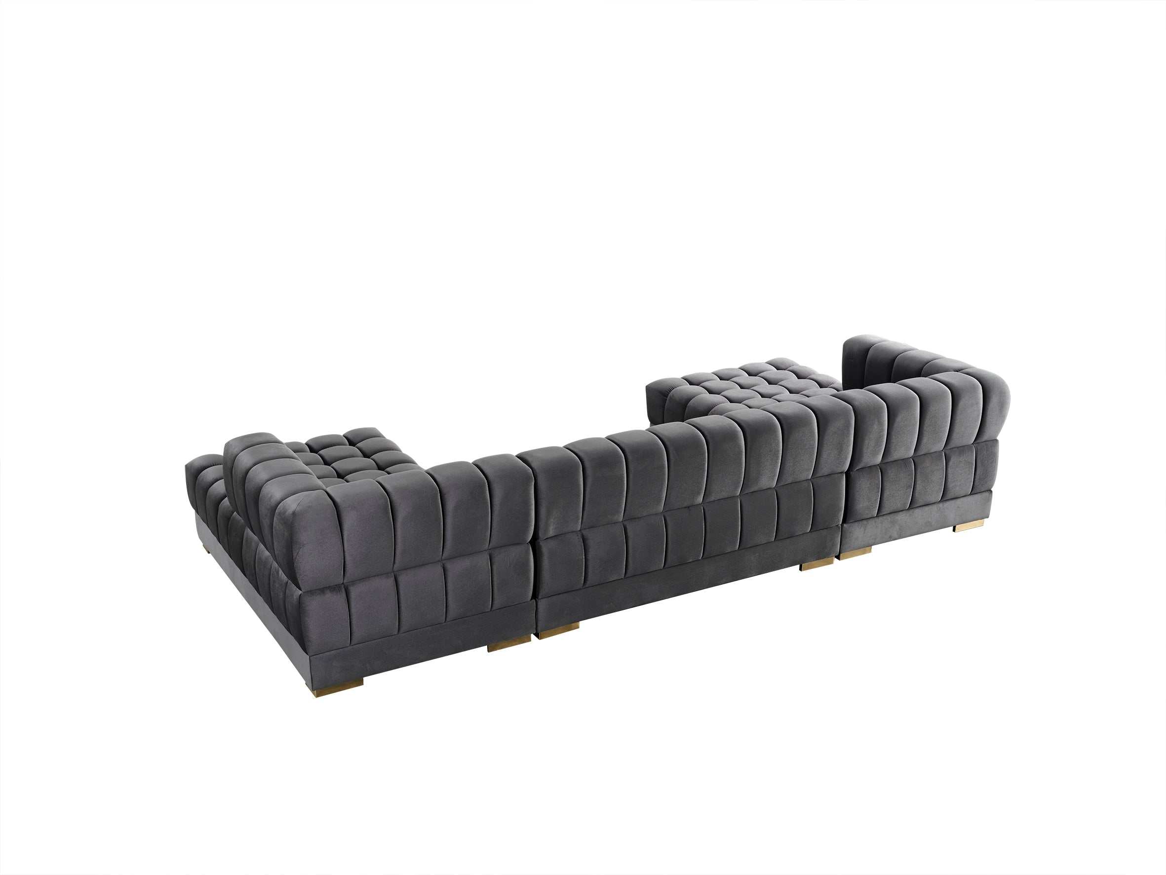 Ariana Gray Velvet Double Chaise "U" Shape Sectional Sofa - Ornate Home