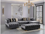 Ariana Gray Velvet Double Chaise "U" Shape Sectional Sofa - Ornate Home