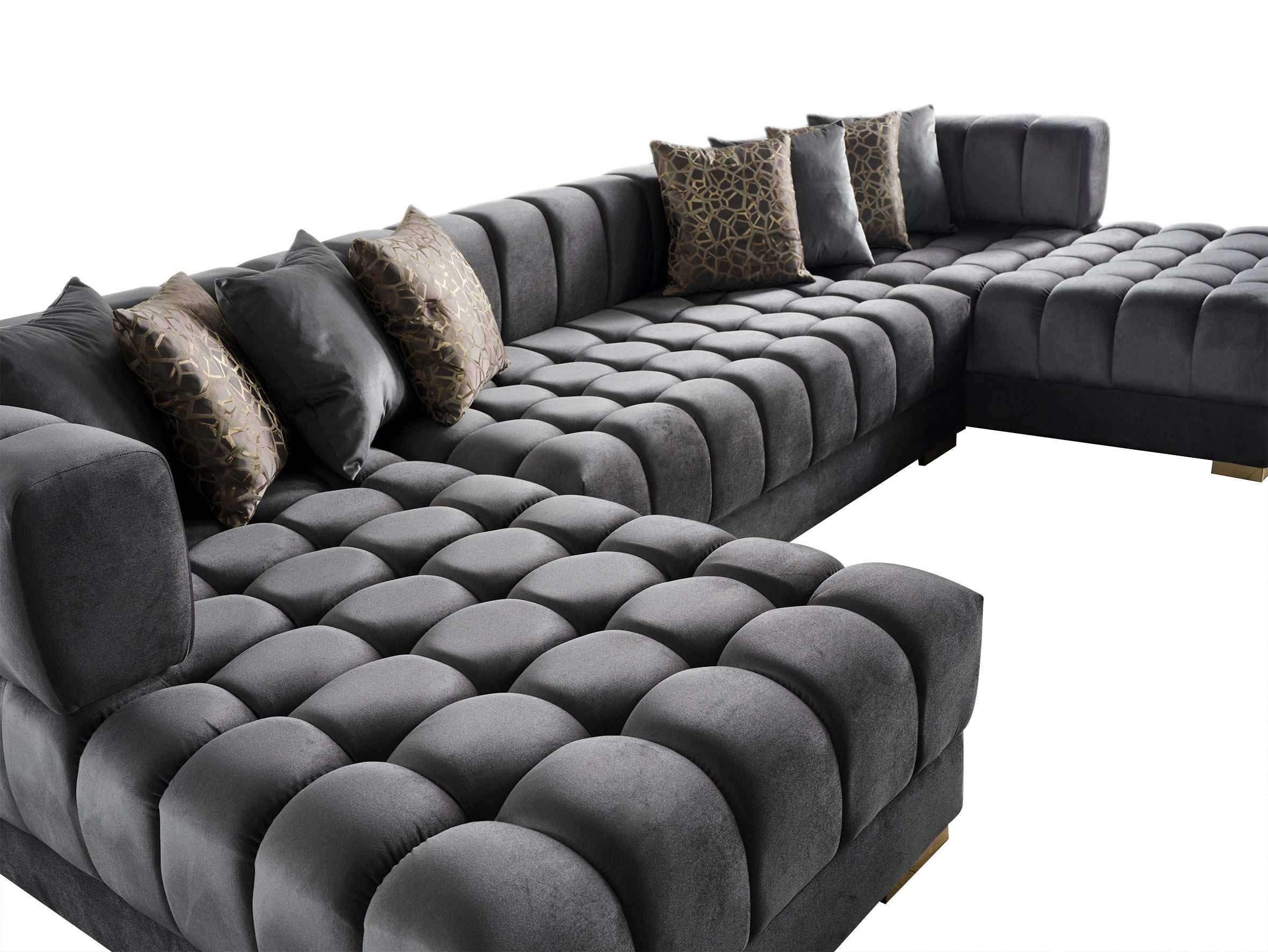 Ariana Gray Velvet Double Chaise "U" Shape Sectional Sofa - Ornate Home