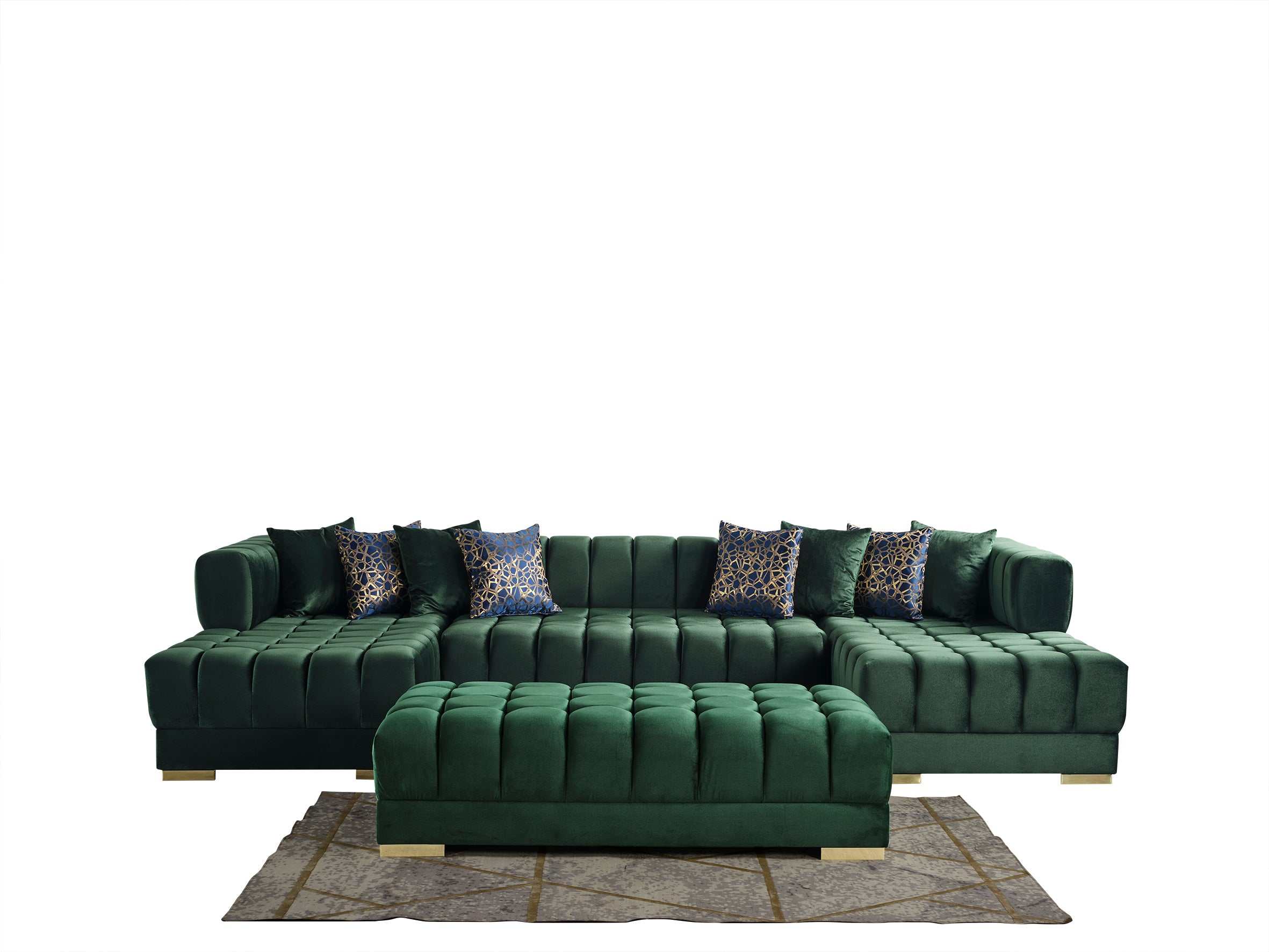 Ariana Green Velvet Double Chaise "U" Shape Sectional Sofa - Ornate Home