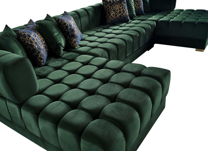Ariana Green Velvet Double Chaise "U" Shape Sectional Sofa - Ornate Home