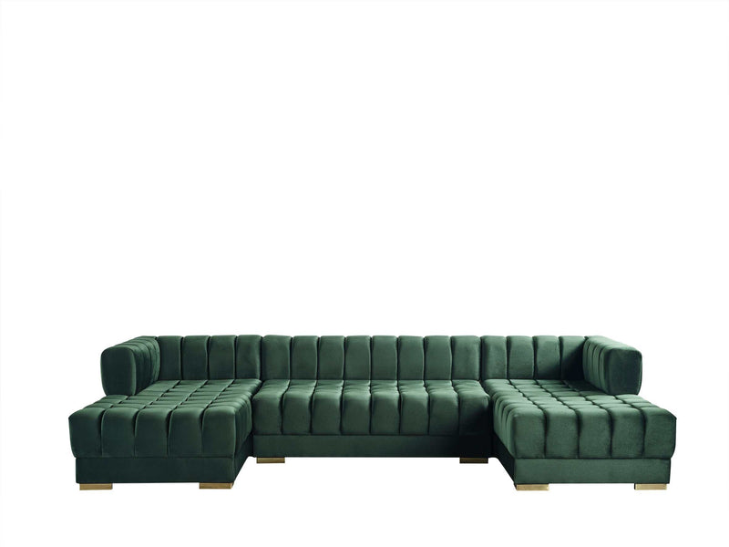 Ariana Green Velvet Double Chaise "U" Shape Sectional Sofa - Ornate Home